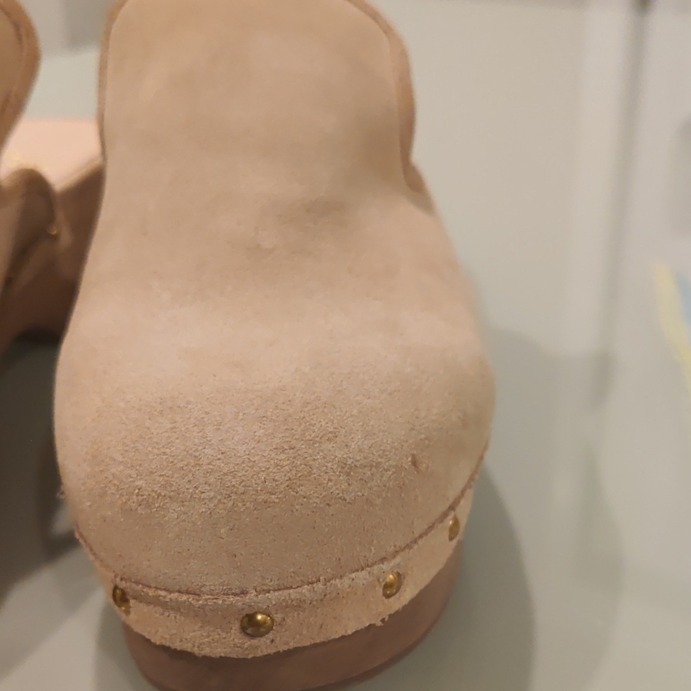 J. Crew Beige Suede Mules with Gold Studs Size 7 - Picture 5 of 11